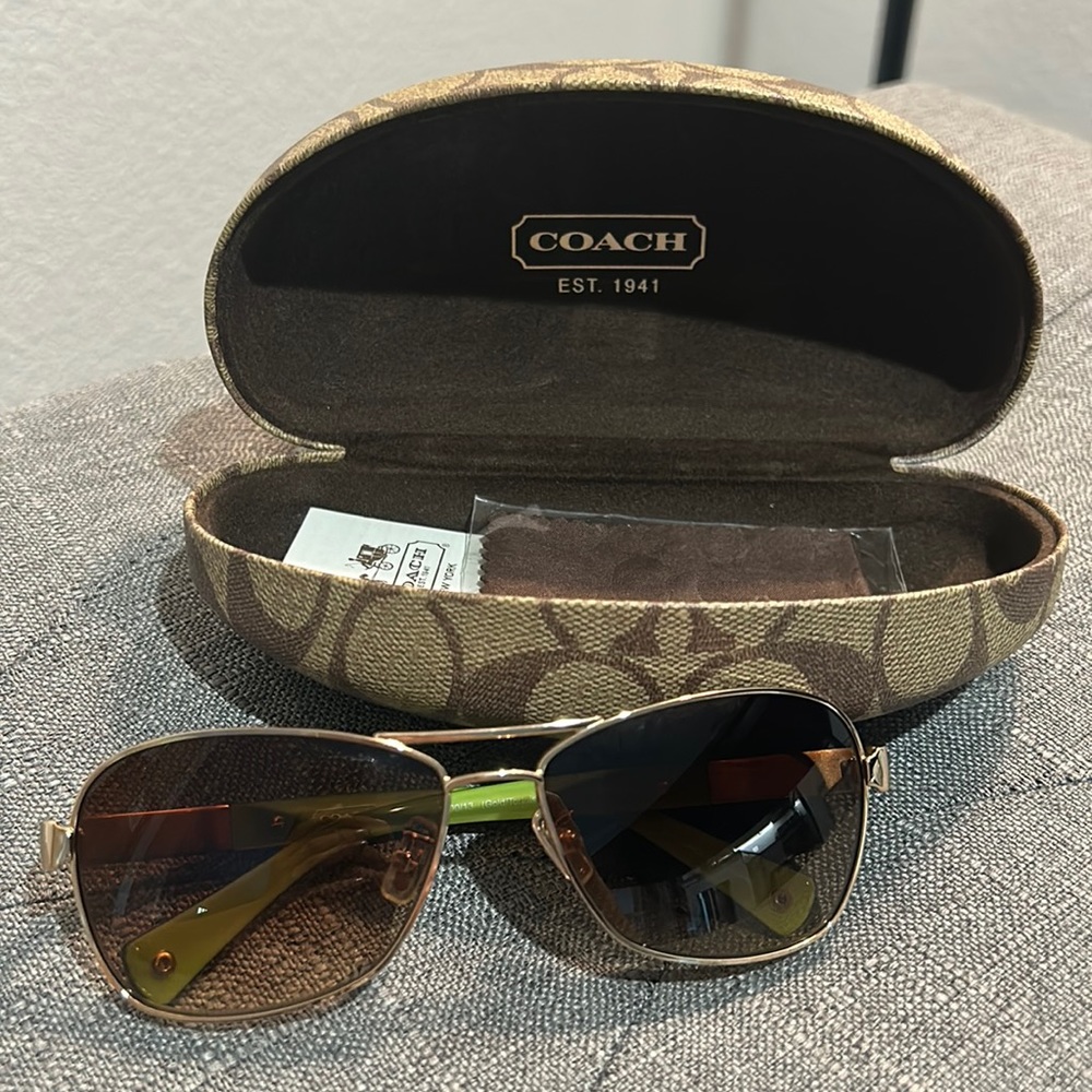 Coach Gold Tortoise Aviator Sunglasses